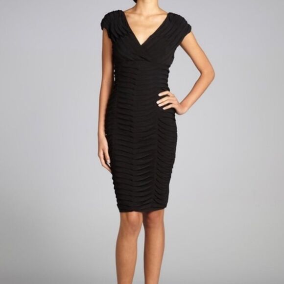 Adrianna Papell Stitched Up & Down Tuck Pleat Black Cocktail Shift Dress Size 12 - Picture 12 of 12
